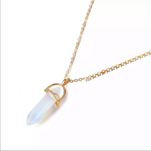 Blue Hexagon Opal Crystal Pendant Necklace - Picture 2 of 2